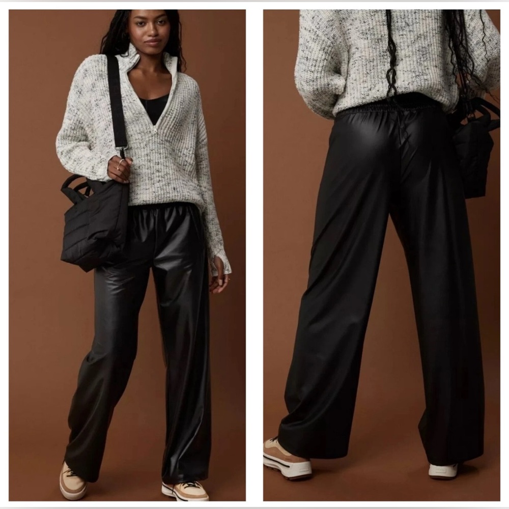 OFFLINE By Aerie Real Luxe Faux Leather Wide Leg Pant Size XL Black